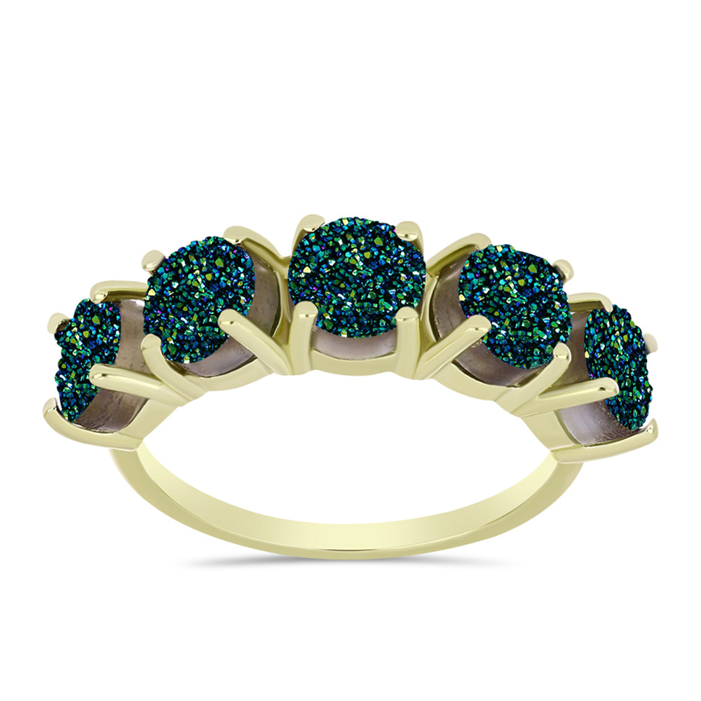 Anillo de Plata Bañada en Oro con Drusa Verde