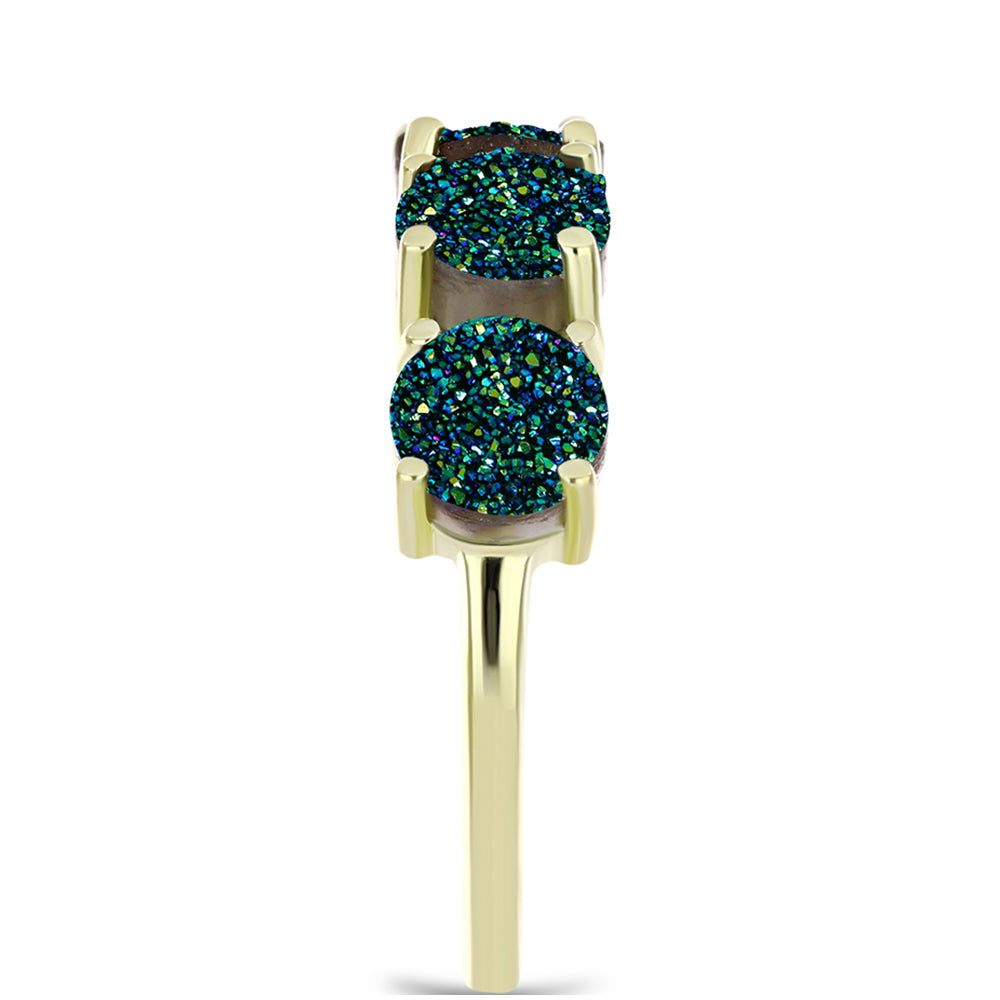 Anillo de Plata Bañada en Oro con Drusa Verde 4 
