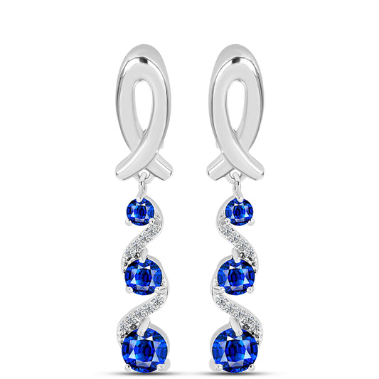 Pendientes de Plata con Zafiro Azul Australiano y Topacio Blanco