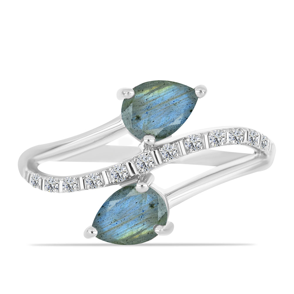Anillo de Plata con Labradorita y Topacio Blanco