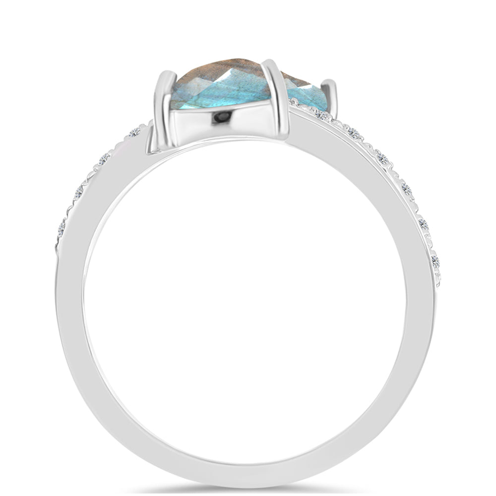 Anillo de Plata con Labradorita y Topacio Blanco 2 