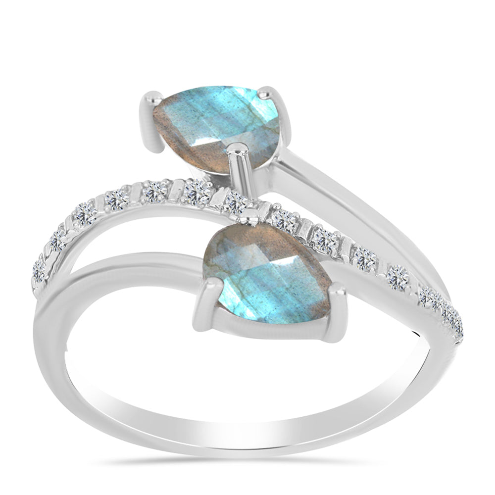 Anillo de Plata con Labradorita y Topacio Blanco 3 