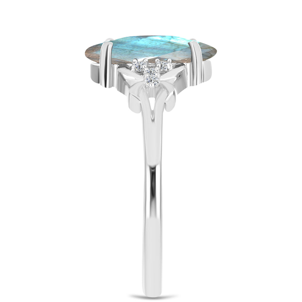Anillo de Plata con Labradorita y Topacio Blanco