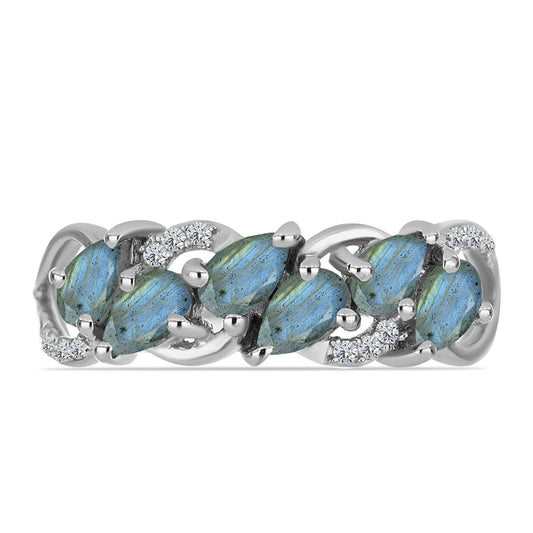 Anillo de Plata con Labradorita y Topacio Blanco