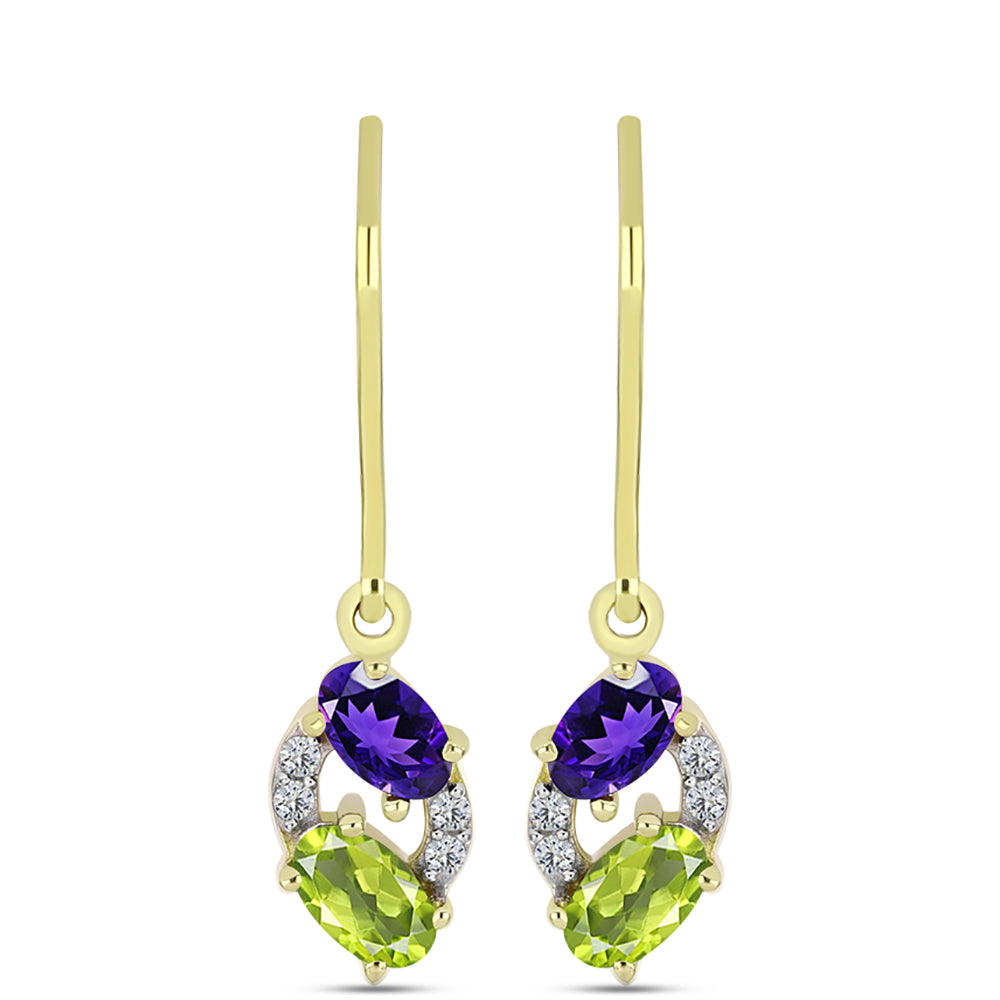 Pendientes de Plata Bañada en Oro con Amatista de Marruecos y Peridoto de Changbai