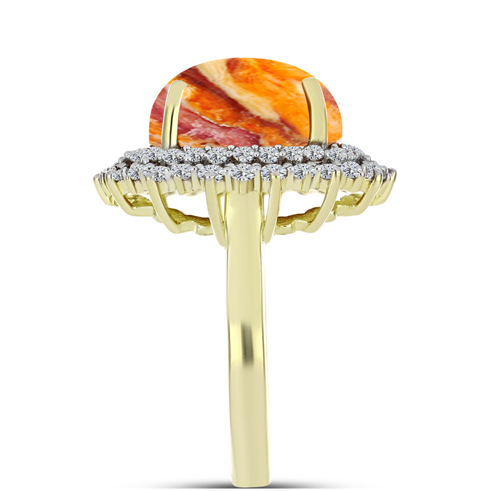 Anillo de Plata Bañada en Oro con Jaspe Garra de León y Topacio Blanco 4 