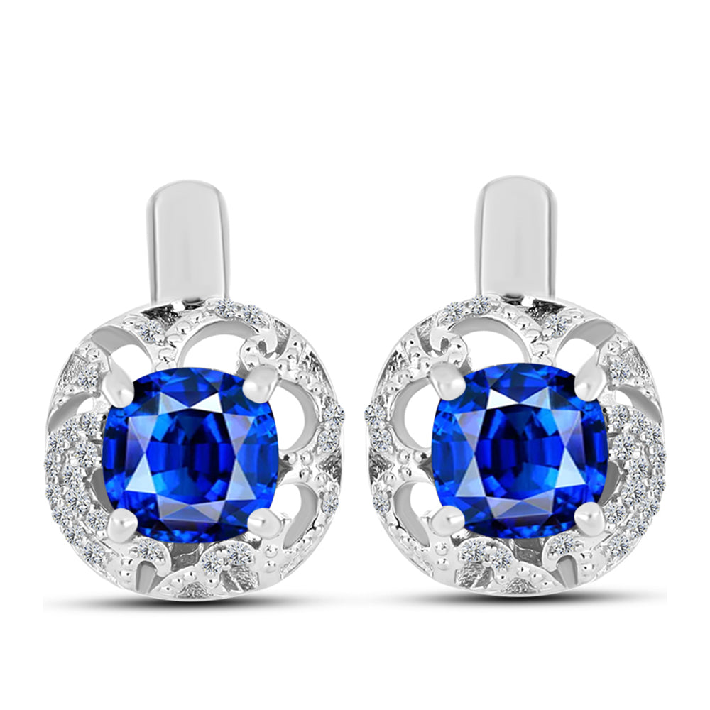 Pendientes de Plata con Zafiro Azul Australiano y Topacio Blanco 1 