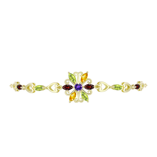 Pulsera de Plata Bañada en Oro con Amatista de Marruecos y Citrino de los Montes Urales