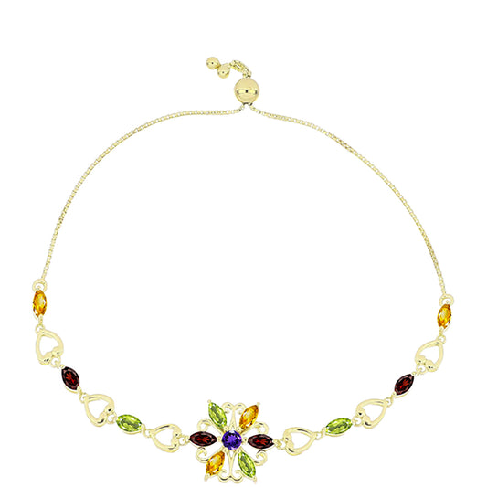 Pulsera de Plata Bañada en Oro con Amatista de Marruecos y Citrino de los Montes Urales