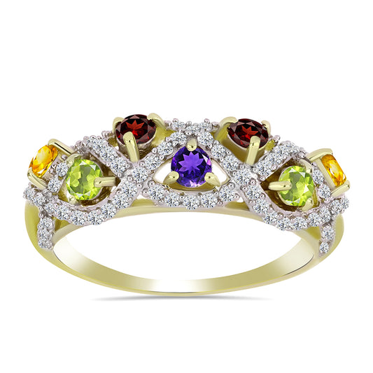 Anillo de Plata Bañada en Oro con Amatista de Marruecos y Citrino de los Montes Urales