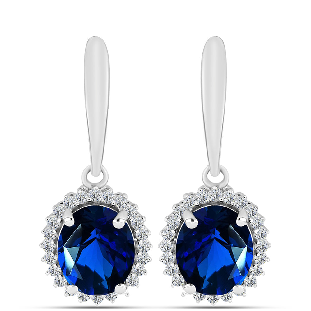 Pendientes de Plata con Zafiro artificial y Zircón Blanco