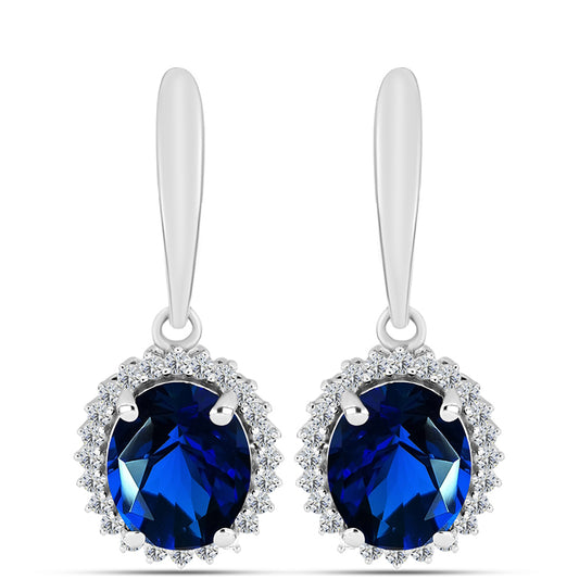 Pendientes de Plata con Zafiro artificial y Zircón Blanco