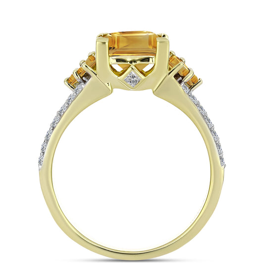 Anillo de Plata Bañada en Oro con Citrino de Río del Oro y Topacio Blanco