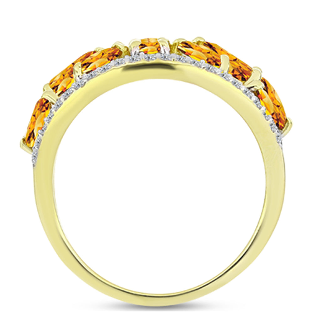 Anillo de Plata Bañada en Oro con Citrino de Río del Oro y Topacio Blanco 2 