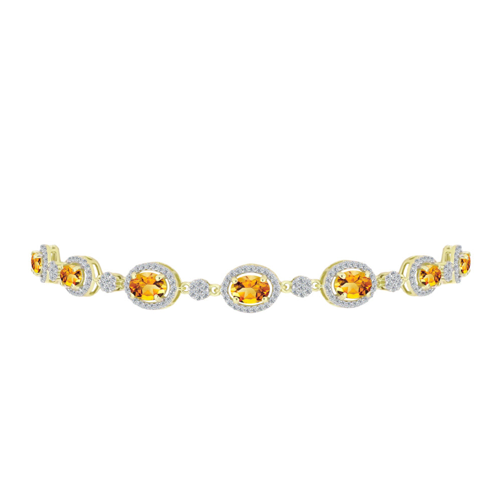 Pulsera de Plata Bañada en Oro con Citrino de Río del Oro y Topacio Blanco 2 