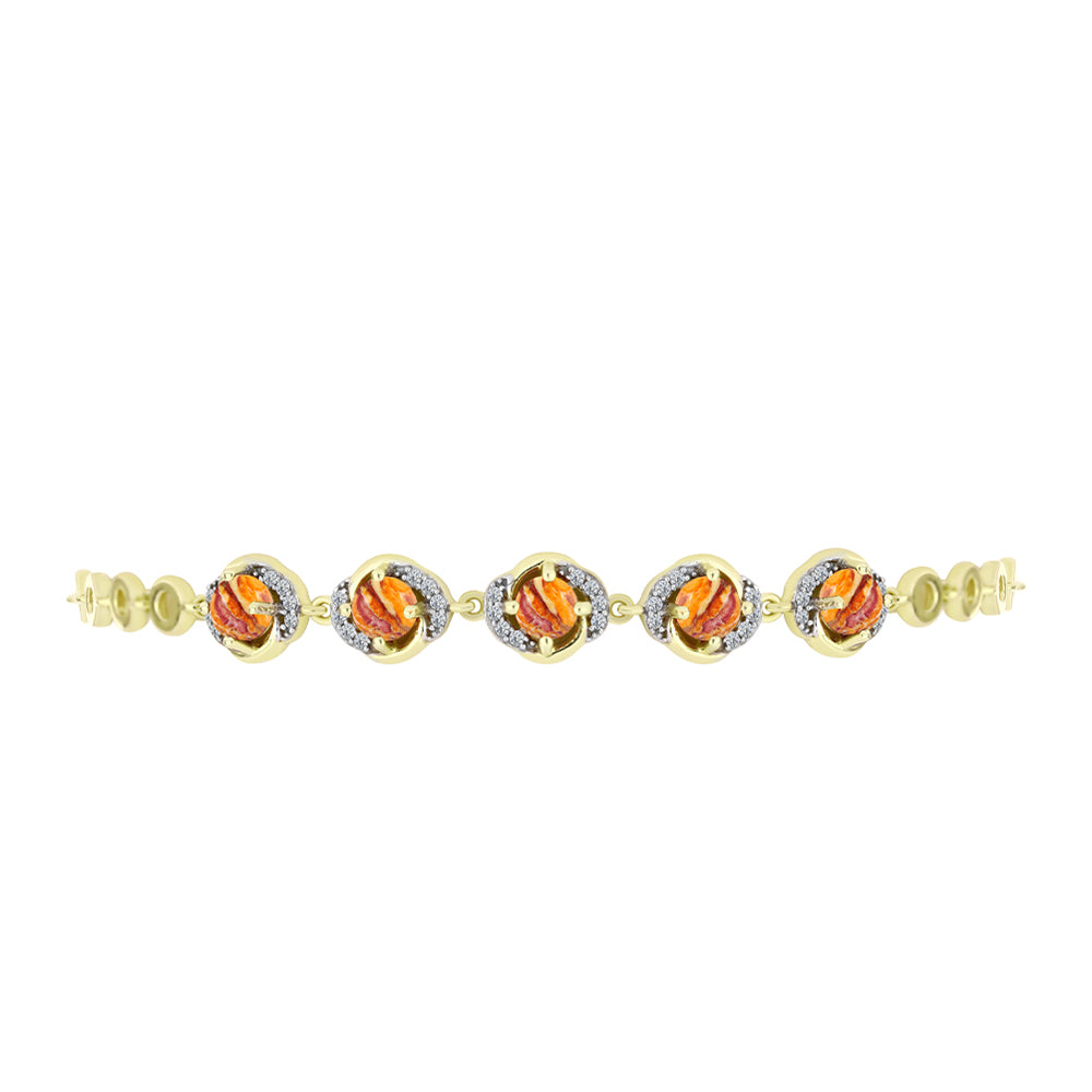 Pulsera de Plata Bañada en Oro con Jaspe Garra de León y Topacio Blanco