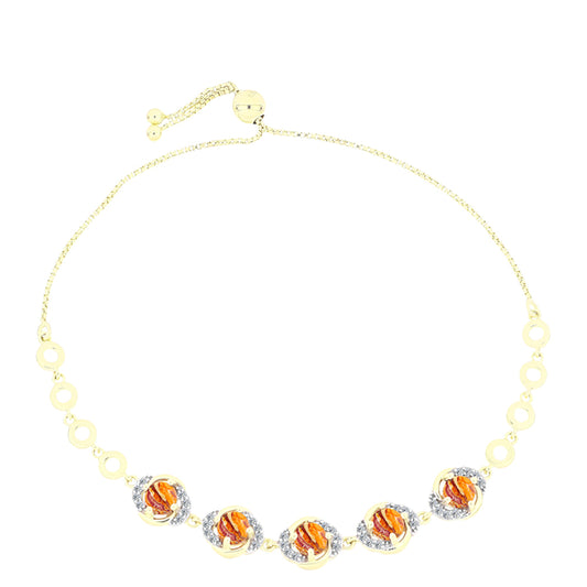 Pulsera de Plata Bañada en Oro con Jaspe Garra de León y Topacio Blanco