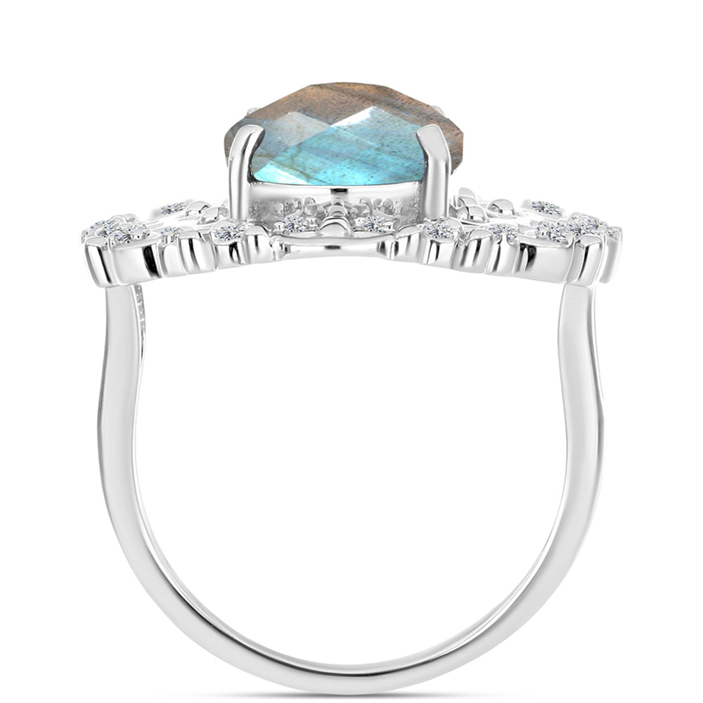 Anillo de Plata con Labradorita y Topacio Blanco