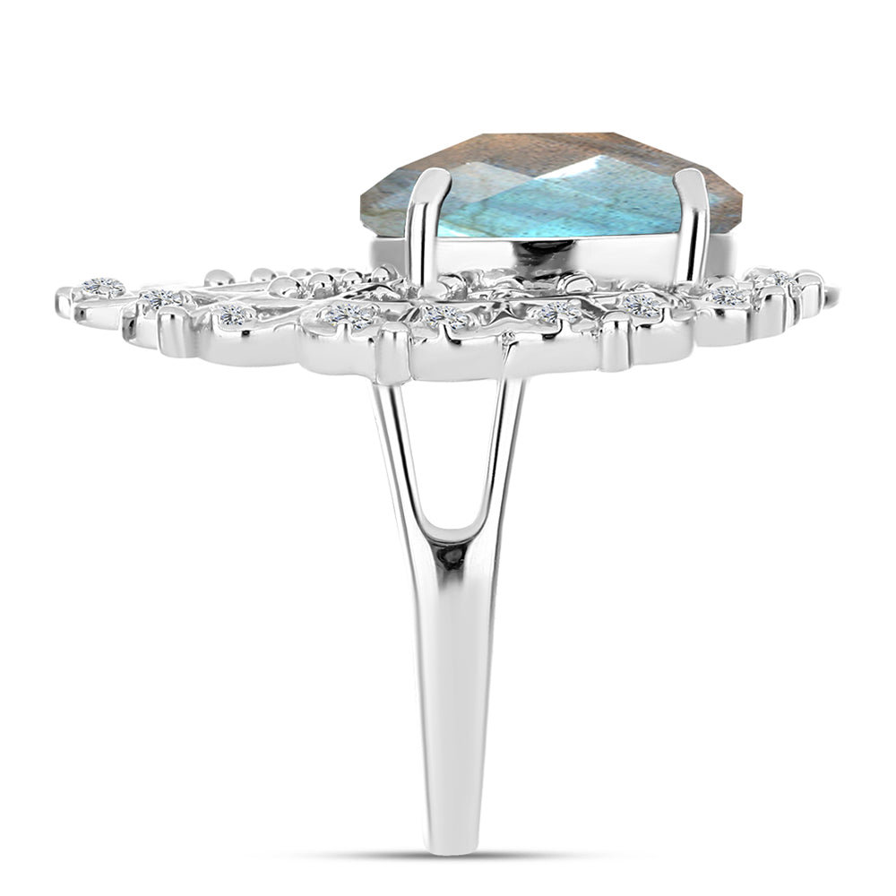 Anillo de Plata con Labradorita y Topacio Blanco 4 