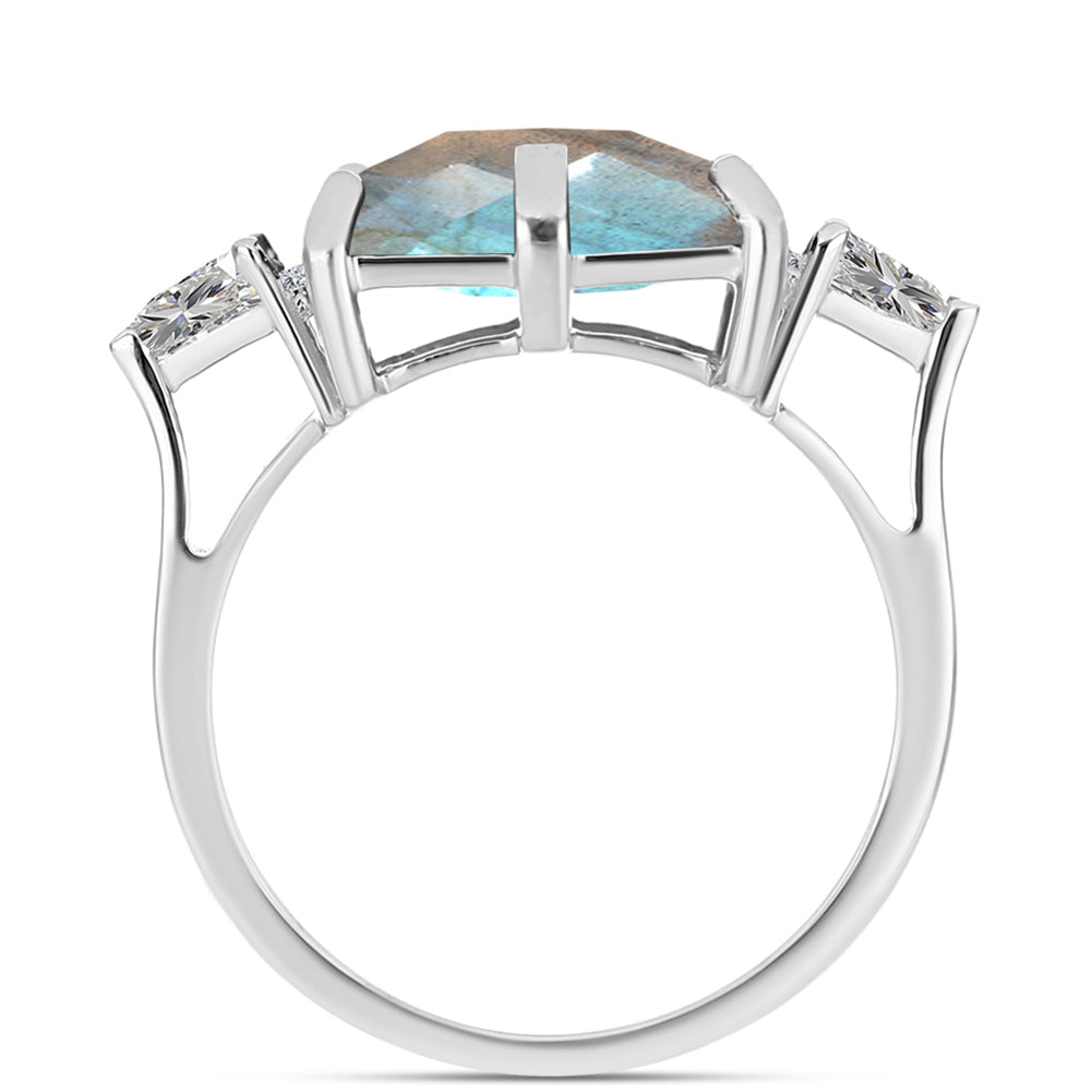 Anillo de Plata con Labradorita y Topacio Blanco 2 