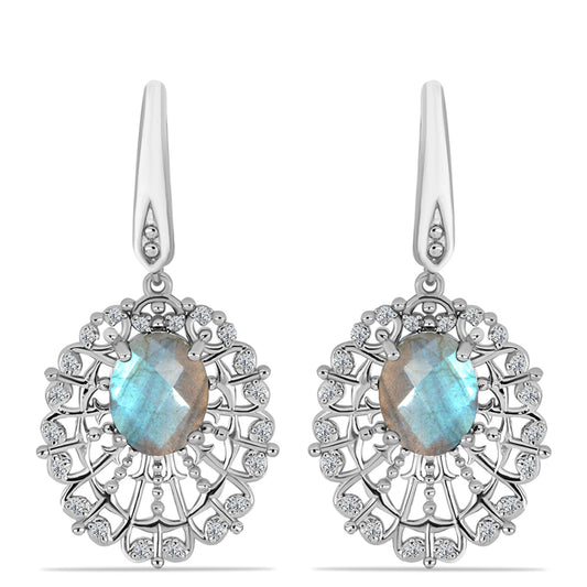 Pendientes de Plata con Labradorita y Topacio Blanco