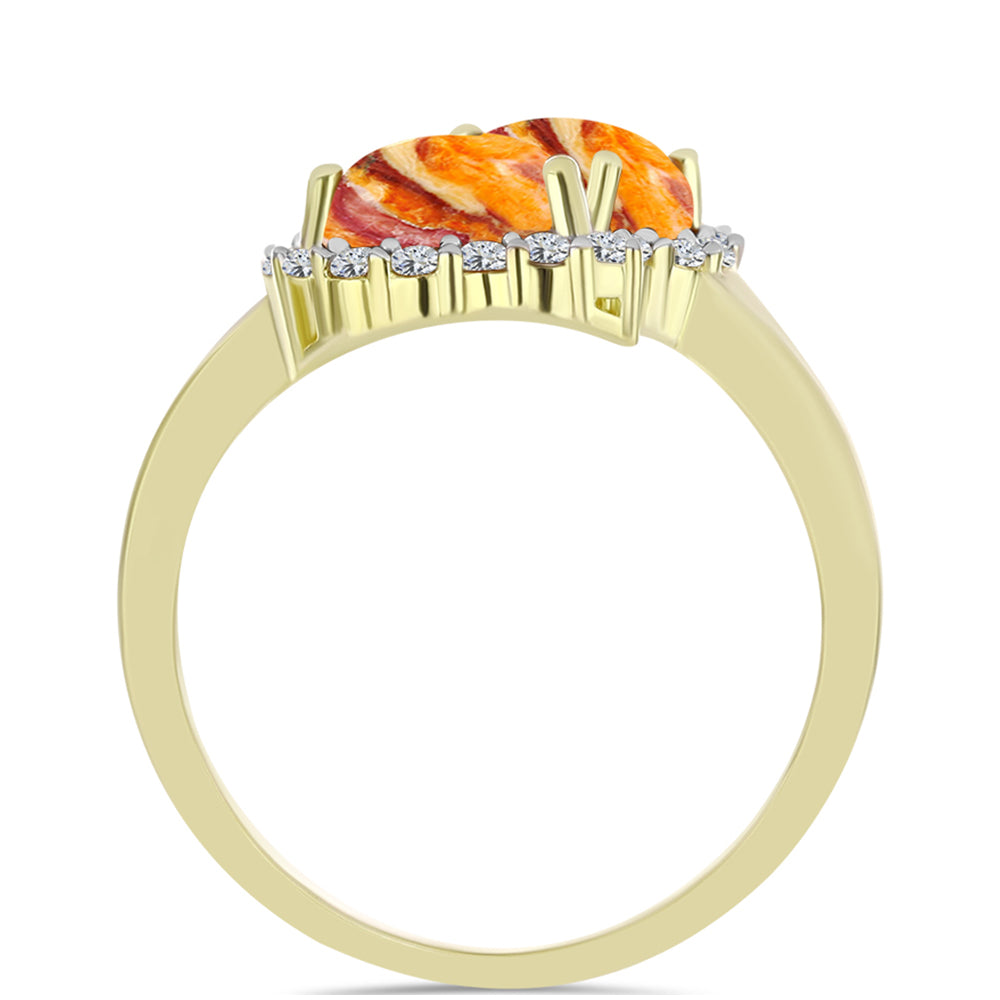 Anillo de Plata Bañada en Oro con Jaspe Garra de León y Topacio Blanco 2 