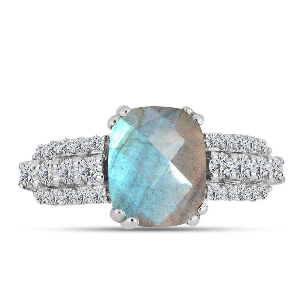 Anillo de Plata con Labradorita y Topacio Blanco 1 