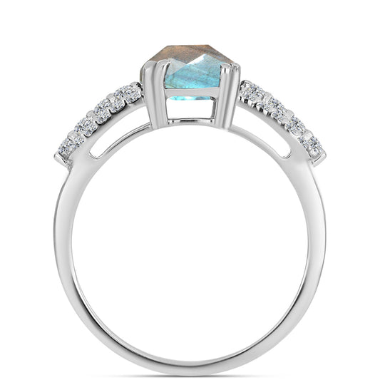 Anillo de Plata con Labradorita y Topacio Blanco
