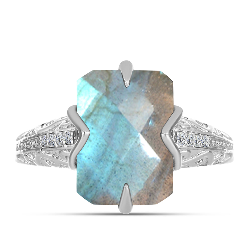Anillo de Plata con Labradorita y Topacio Blanco 1 