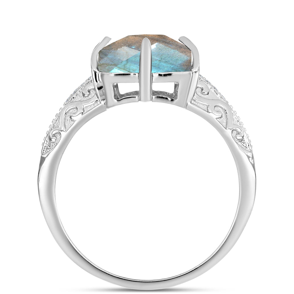 Anillo de Plata con Labradorita y Topacio Blanco 2 