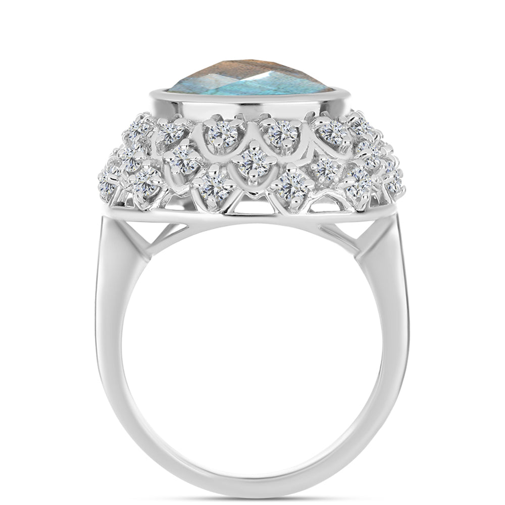 Anillo de Plata con Labradorita y Topacio Blanco 2 