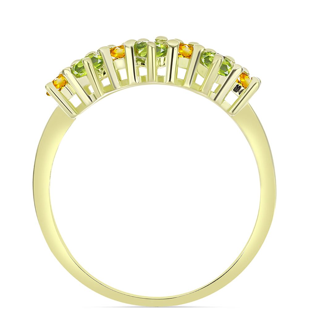 Anillo de Plata Bañada en Oro con Amatista de Marruecos y Citrino de los Montes Urales