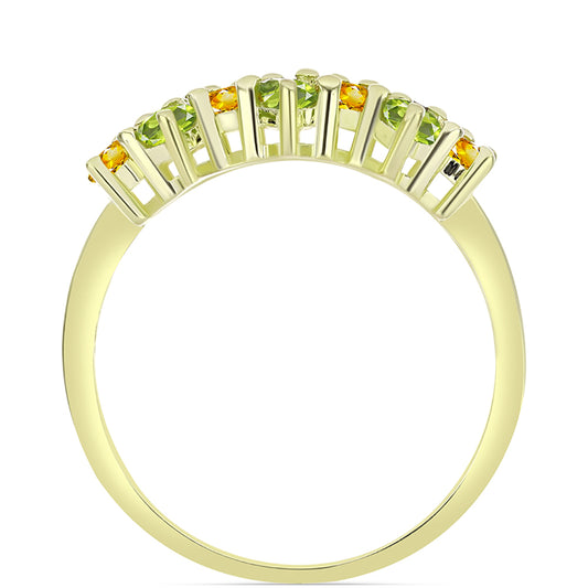 Anillo de Plata Bañada en Oro con Amatista de Marruecos y Citrino de los Montes Urales