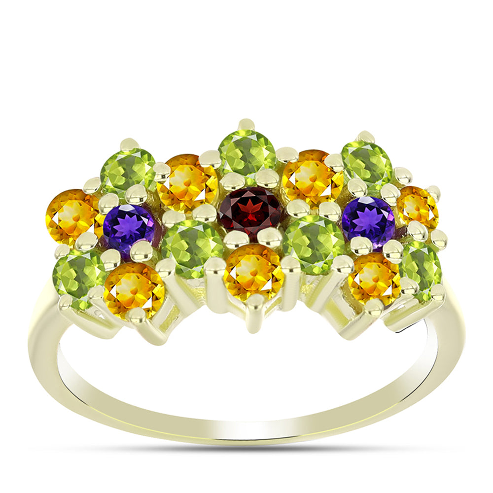 Anillo de Plata Bañada en Oro con Amatista de Marruecos y Citrino de los Montes Urales
