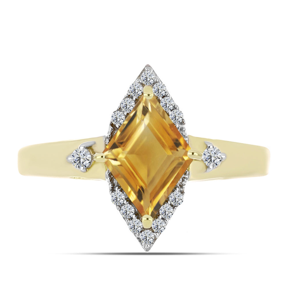 Anillo de Plata Bañada en Oro con Citrino de Río del Oro y Topacio Blanco 1 