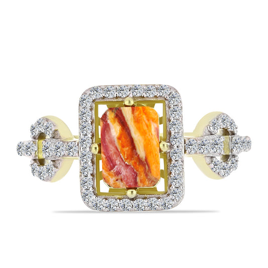 Anillo de Plata Bañada en Oro con Jaspe Garra de León y Topacio Blanco