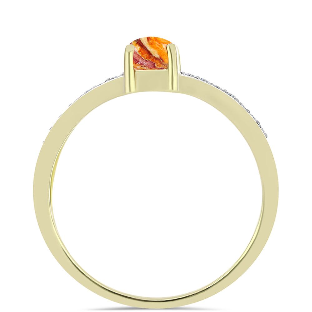 Anillo de Plata Bañada en Oro con Jaspe Garra de León y Topacio Blanco 2 