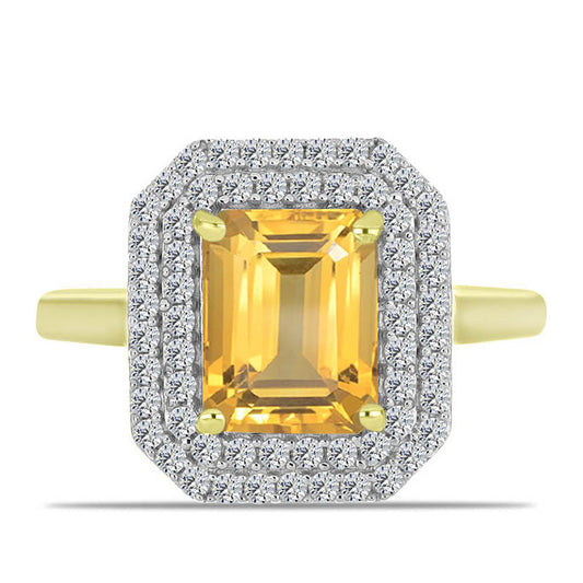 Anillo de Plata Bañada en Oro con Citrino de Río del Oro y Topacio Blanco