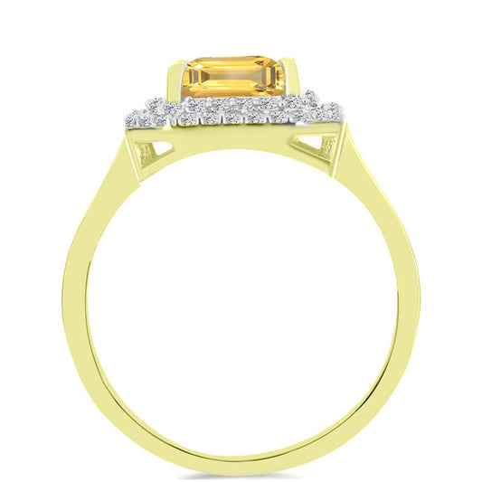 Anillo de Plata Bañada en Oro con Citrino de Río del Oro y Topacio Blanco