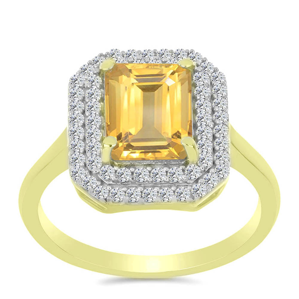 Anillo de Plata Bañada en Oro con Citrino de Río del Oro y Topacio Blanco 3 