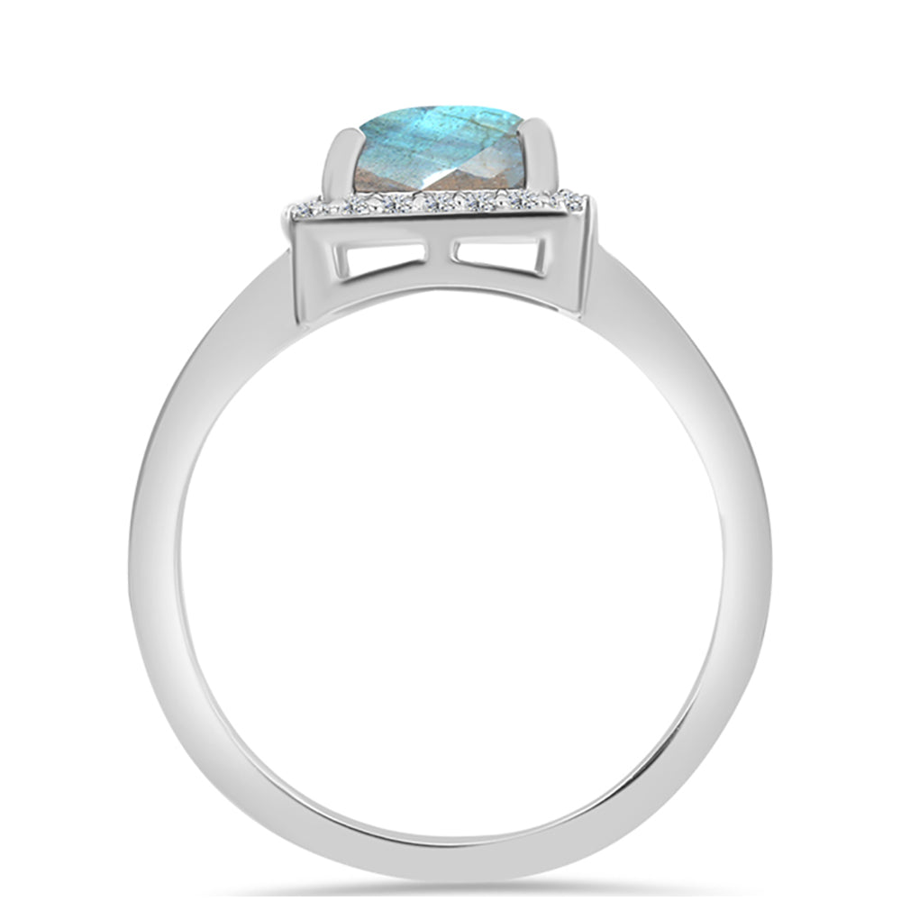 Anillo de Plata con Labradorita y Topacio Blanco