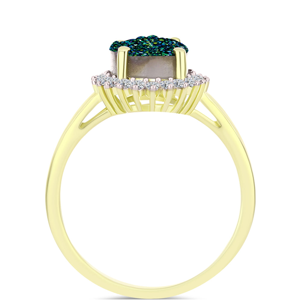 Anillo de Plata Bañada en Oro con Drusa Verde y Topacio Blanco 2 