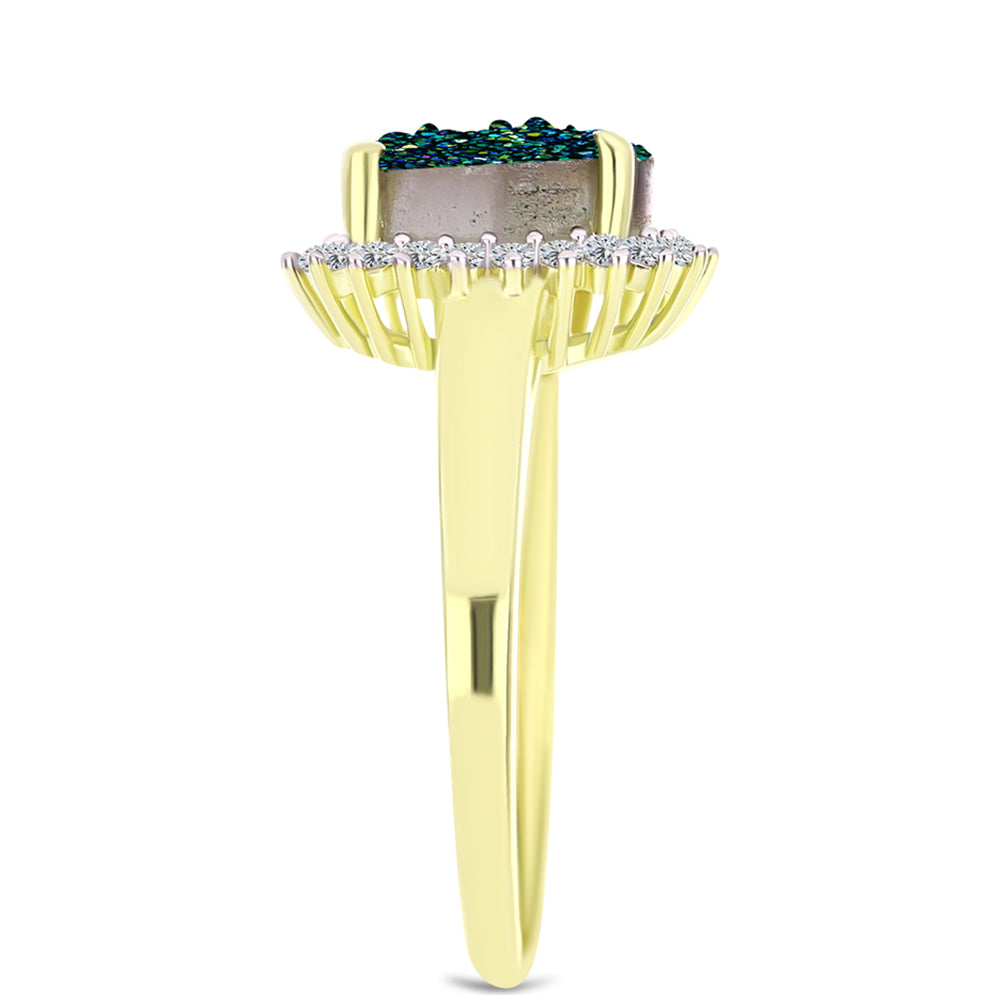 Anillo de Plata Bañada en Oro con Drusa Verde y Topacio Blanco