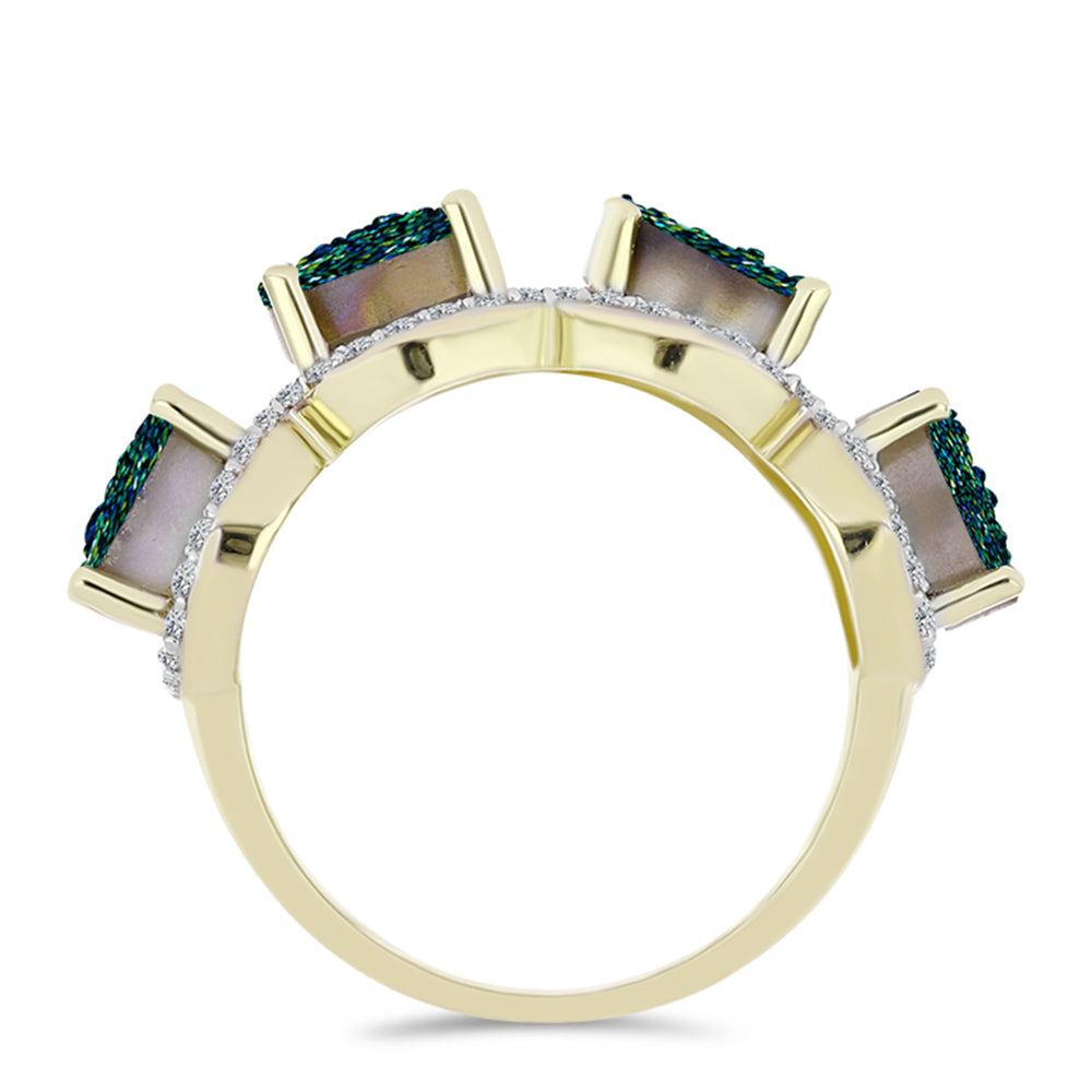 Anillo de Plata Bañada en Oro con Drusa Verde y Topacio Blanco 2 