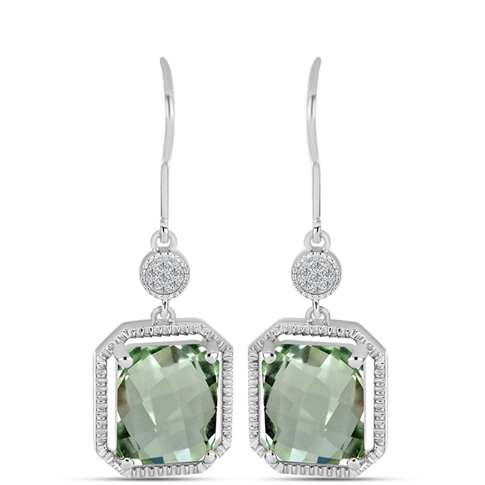 Pendientes de Plata con Amatista Verde y Topacio Blanco