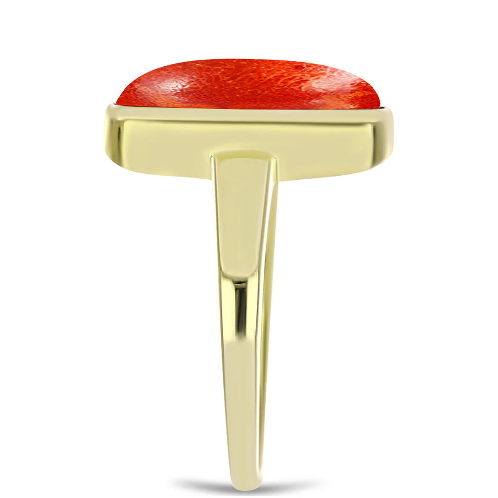Anillo de Plata Bañada en Oro con Coral de Esponja Roja 4 