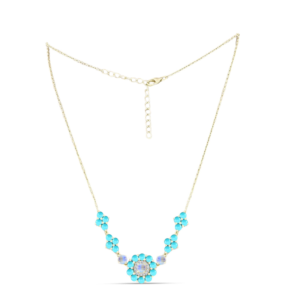 Collar de Plata Bañada en Oro con Turquesa Bella Durmiente y Piedra Lunar Arco Iris 1 