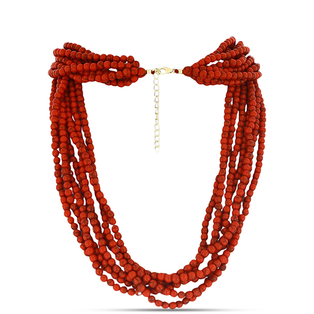 Collar de Plata Bañada en Oro con Coral de Esponja Roja