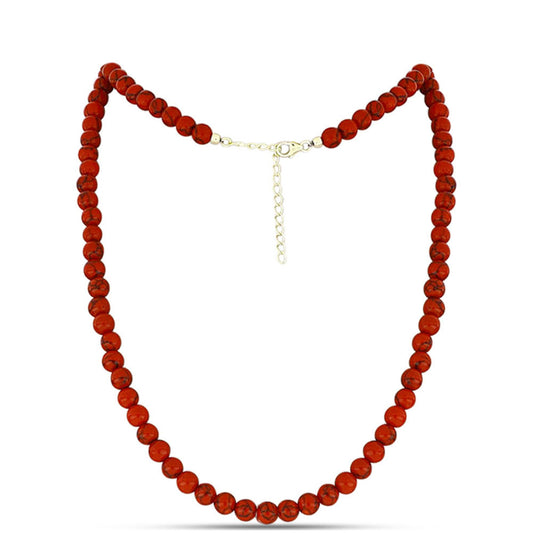 Collar de Plata Bañada en Oro con Coral de Esponja Roja