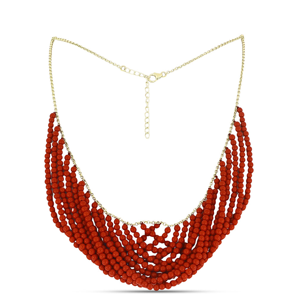 Collar de Plata Bañada en Oro con Coral de Esponja Roja 1 